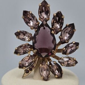 Amethyst Rhinestone Cluster Plum Marquise Pear-Cut Brooch Vintage Pin